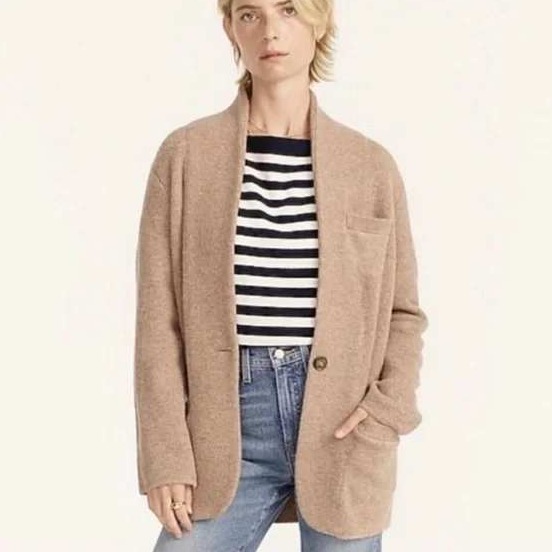 J.Crew Cocoon Sweater Blazer Knit Academia Preppy Ba551 Tan Camel Wool Alpaca S